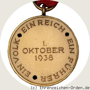 Medaille zur Erinnerung an den 1. Oktober 1938 (Sudetenland-Medaille) R&uuml;ckseite