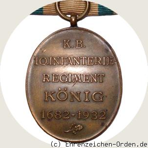 Jubiläumsmedaille 10. Infanterie-Regiment „König“ R&uuml;ckseite