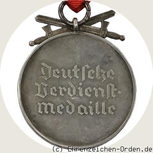 Deutsche Verdienstmedaille mit Schwertern in Silber in Frakturschrift R&uuml;ckseite