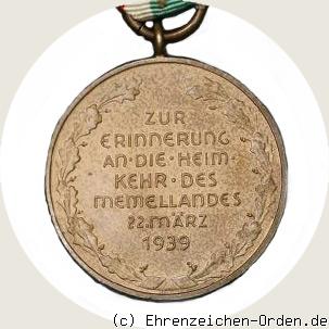 Medaille zur Erinnerung an die Heimkehr des Memellandes (Memelland-Medaille) R&uuml;ckseite