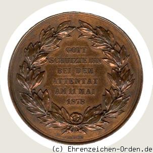 Erinnerungsmedaille an das Attentat vom 11.Mai 1878 in Bronze R&uuml;ckseite